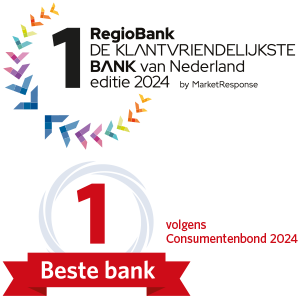 Prijsicoon: RegioBank, de klantvriendelijkste bank van Nederland, editie 2024, door MarketResponse. Prijsicoon: nummer 1 beste bank, volgens Consumentenbond 2023.